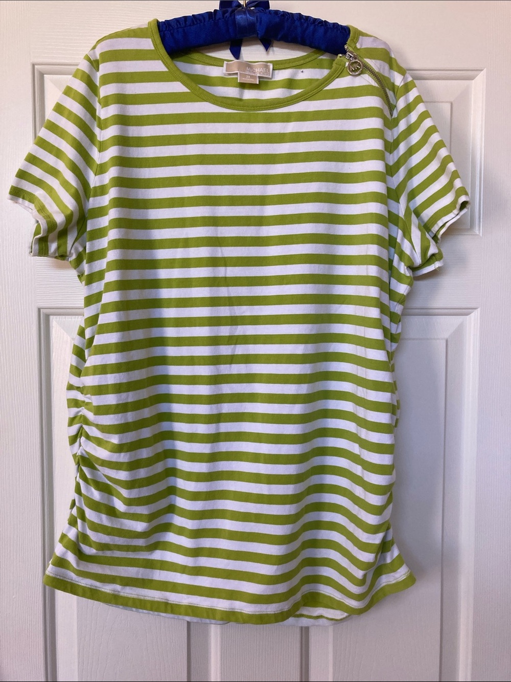 MICHAEL Michael Kors Lime Green and White Striped Short Sleeve Tee